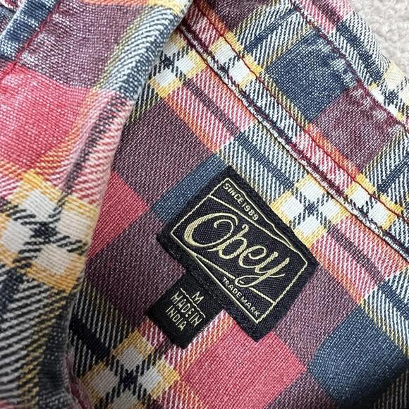 Obey Button Down Shirt Men’s Multicolored Plaid Long Sleeve Size Medium - Picture 8 of 11